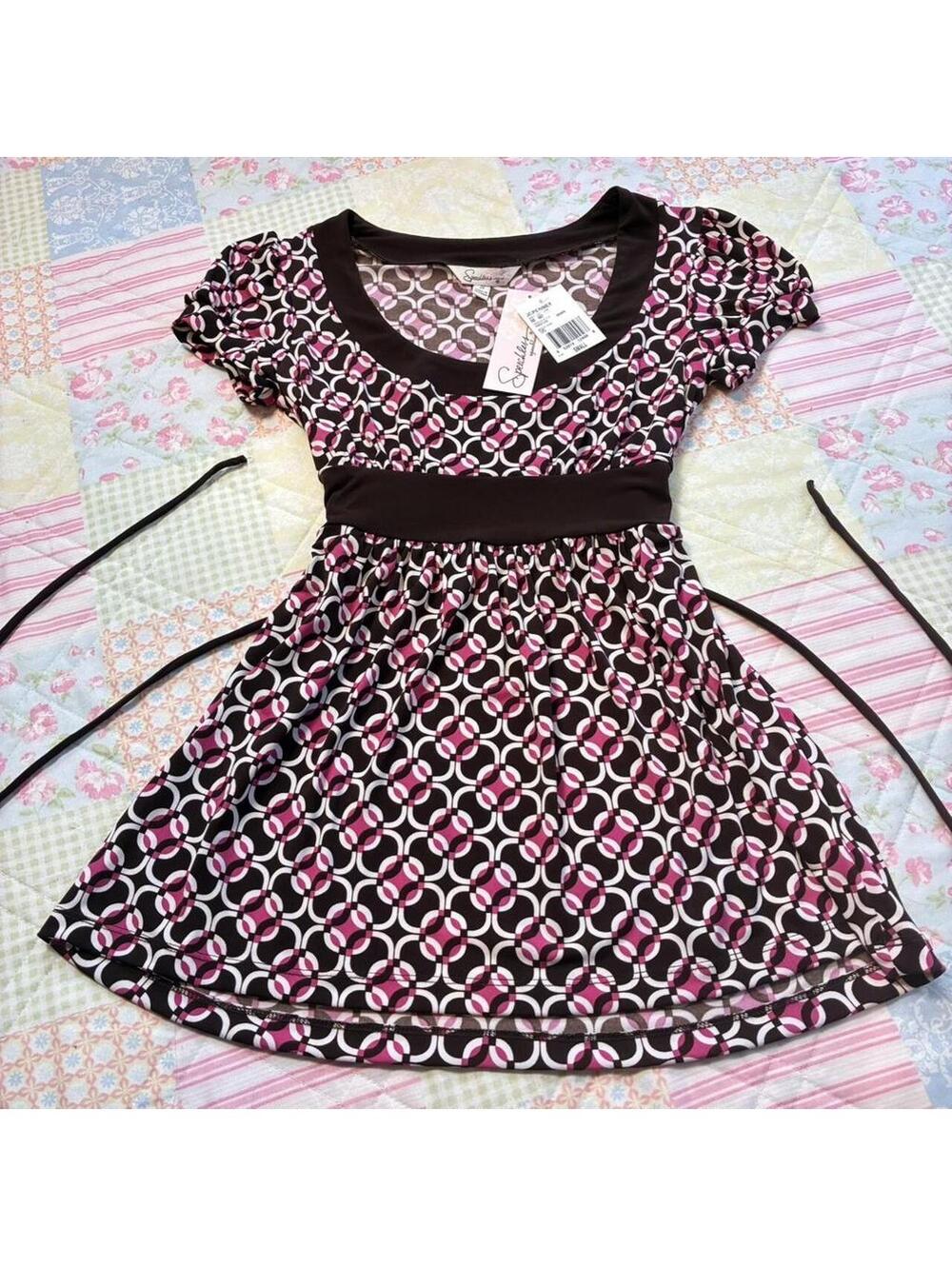 NWT NEW W TAGS Speechless pink/brown geometric pattern babydoll top tie back y2k